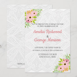 Invitación Boda de flores de acuarela y doily