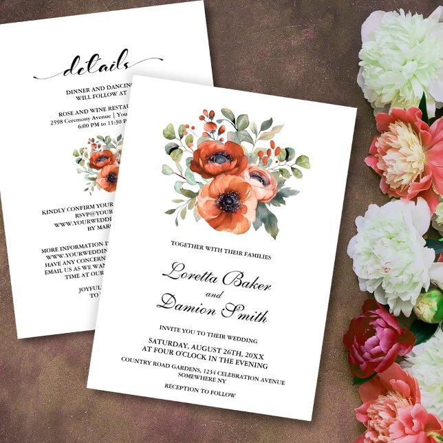 Invitación Boda De Flores De Adormidera De Naranja (Subido por el creador)