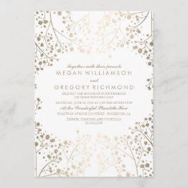 Invitación Boda de flores de aliento para bebé dorado y blanc