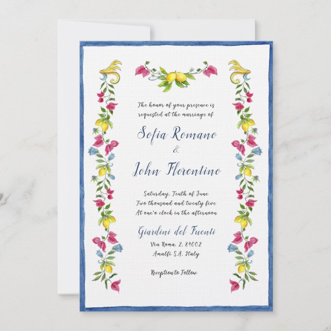 Invitación Boda de flores de Amalfi Mediterranean Garden (Anverso)