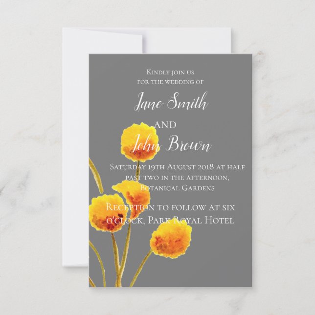 Invitación boda de flores de arte acuarela con el botón Billy (Anverso)