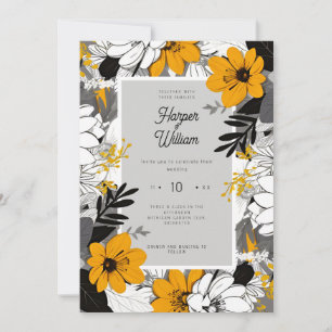 Invitación Boda de flores de arte de línea monocroma