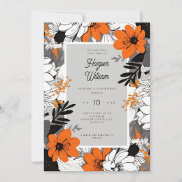 Invitación Boda de flores de arte de línea monocroma