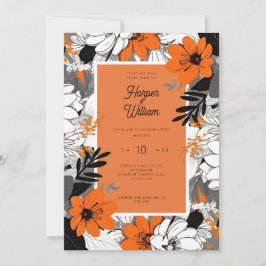 Invitación Boda de flores de arte de línea monocroma