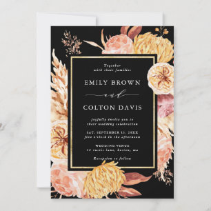 Invitación Boda de flores de Black Boho Burgundy Terracotta