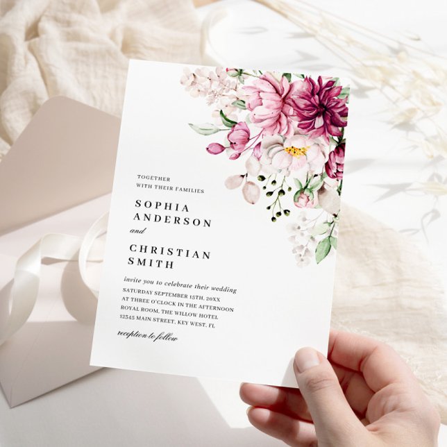 Invitación Boda de flores de Boho morado y peonés rosado (Subido por el creador)