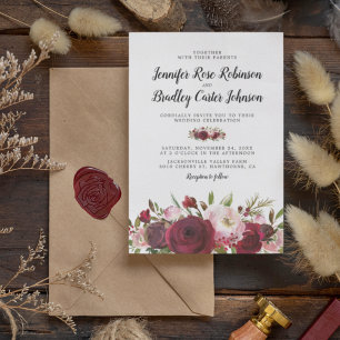 Invitación Boda de Flores de Borgoña con Toque Rústico