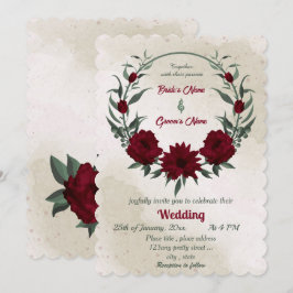 Invitación Boda de flores de Borgoña verde