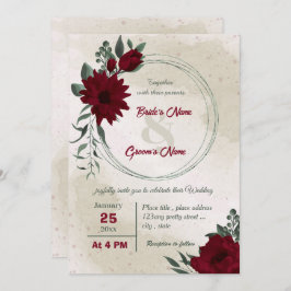Invitación Boda de flores de Borgoña verde