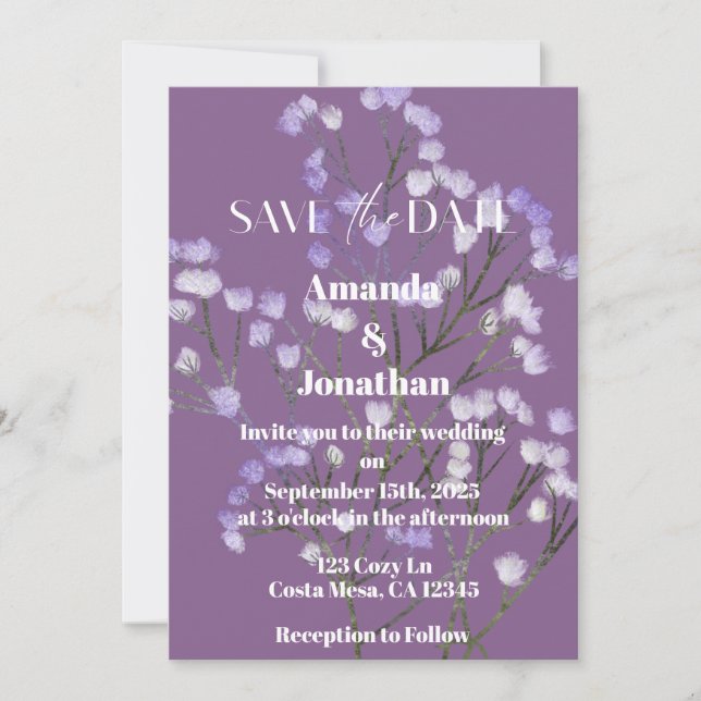 Invitación Boda de flores de campo de lavanda Guardar la tarj (Anverso)