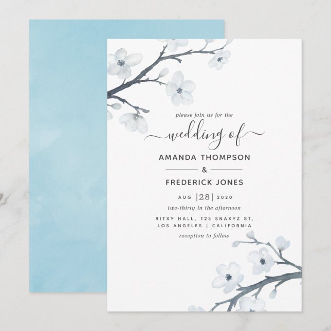 Invitación Boda de flores de cerezo (Anverso / Reverso)