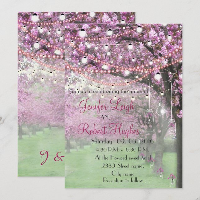Invitación Boda de flores de cerezo (Anverso / Reverso)