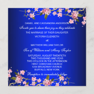 Invitación Boda de flores de cerezo azules reales japoneses
