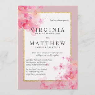 Invitación Boda de flores de cerezo de color de agua rosa