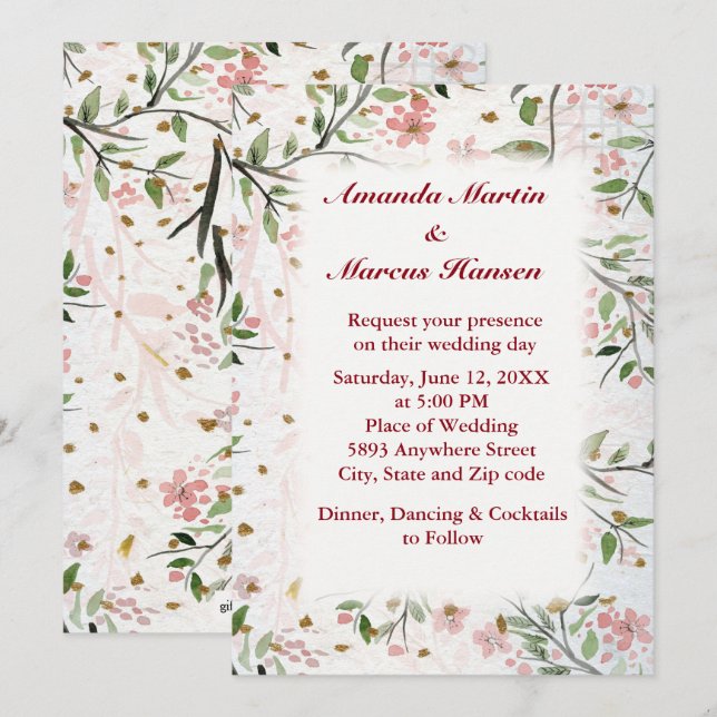 Invitación Boda de flores de cerezo en flor japonés (Anverso / Reverso)