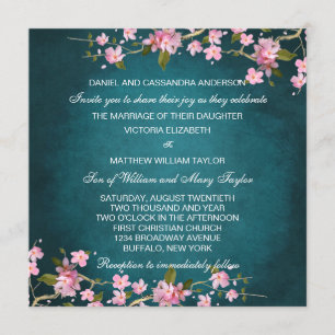 Invitación Boda de flores de cerezo japonés rosado Jade