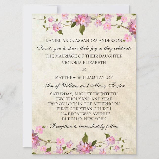 Invitación Boda de flores de cerezo japonesas rosadas (Anverso)