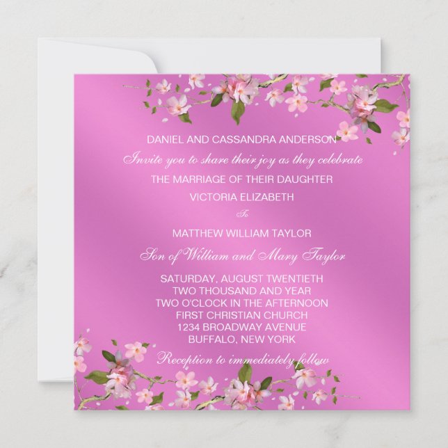 Invitación Boda de flores de cerezo japonesas rosadas (Anverso)