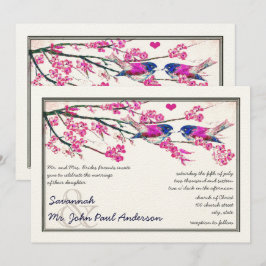 Invitación Boda de flores de cerezo rosa y marina ama a los p
