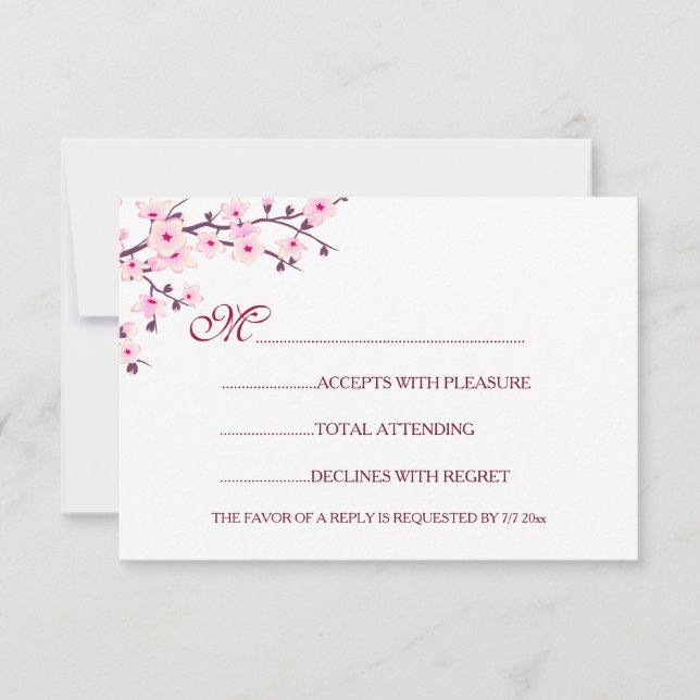Invitación Boda de flores de cerezo rosadas y blancas RSVP (Anverso)