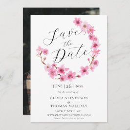 Invitación Boda de flores de cerezo Wreath para salvar la fec