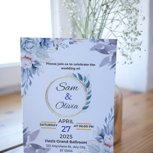Invitación Boda de flores de color acuático estético Blue Gol