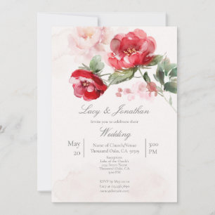 Invitación Boda de flores de color agua roja