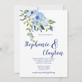 Invitación Boda de flores de color azul claro y acuático de l