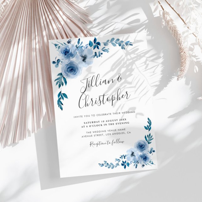 Invitación boda de flores de color azul polvoriento (Subido por el creador)