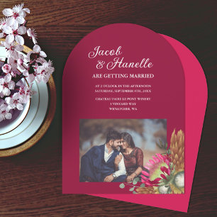 Invitación Boda de flores de color beige rojo, oro, protéa be