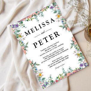 Invitación Boda de flores de color blanco y negro moderno