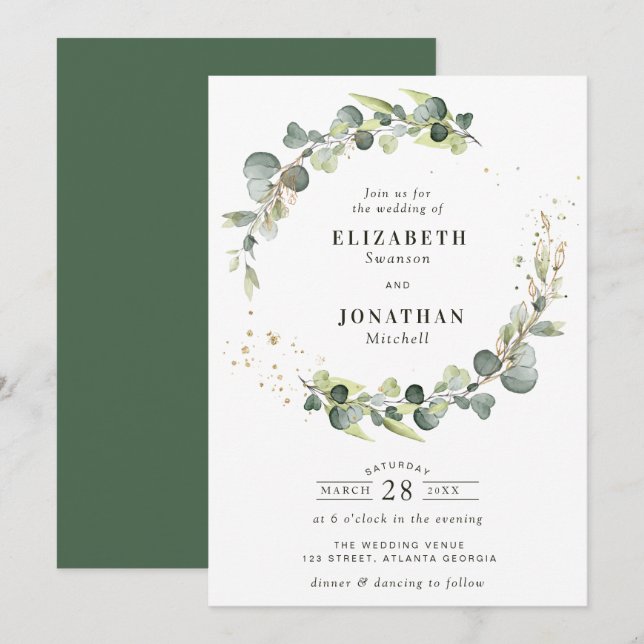 Invitación Boda de flores de color de agua (Anverso / Reverso)