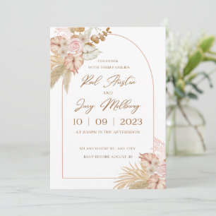 Invitación Boda De Flores De Color De Agua Beige Y Rosa