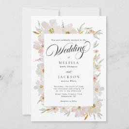 Invitación Boda de flores de color de agua crema y Rubor