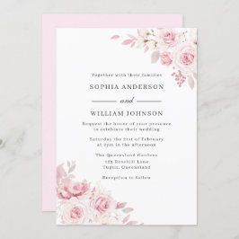 Invitación Boda de Flores de color de agua rosa de Rubor de t