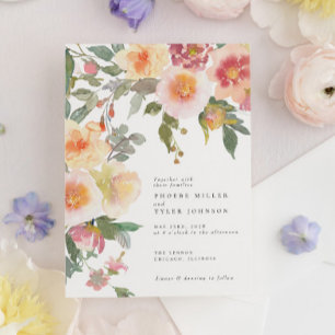 Invitación Boda de flores de color de agua rosada de Rubor