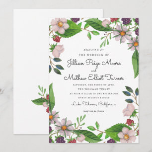 Invitación Boda de Flores de color de agua y Berries