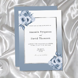Invitación Boda de flores de color plata azul turbio