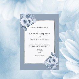 Invitación Boda de flores de color plata azul turbio