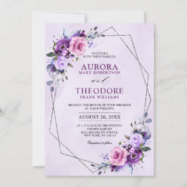 Invitación Boda de flores de color rosa brillante Lilac morad