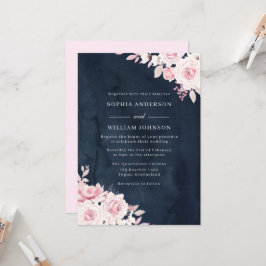 Invitación Boda de flores de color rosa y marina de Rubor