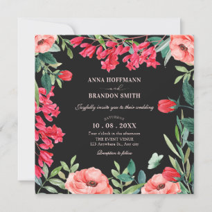Invitación Boda de flores de color verde negro