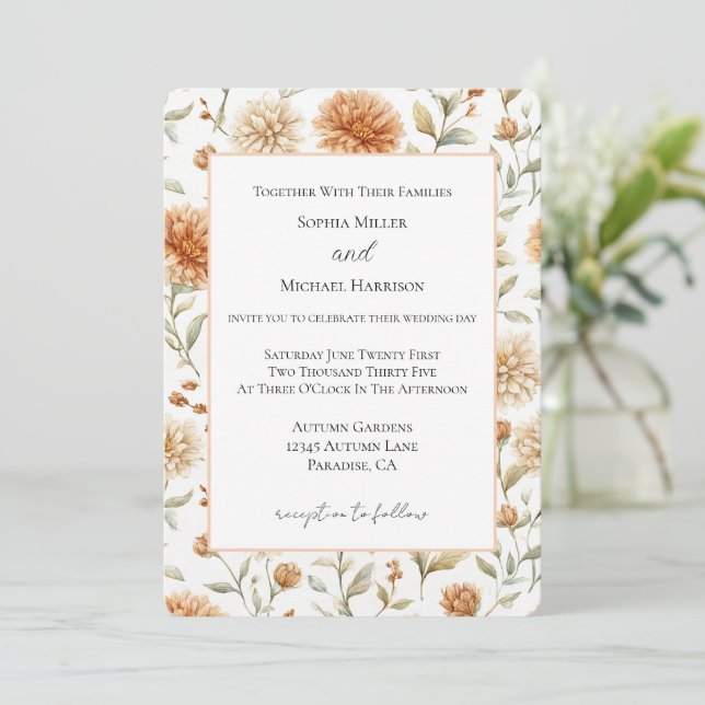 Invitación Boda de flores de crema de naranja (Anverso de pie)