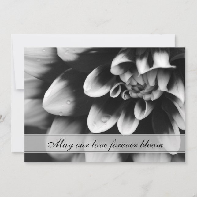 Invitación Boda de flores de Dahlia en blanco y negro (Anverso)