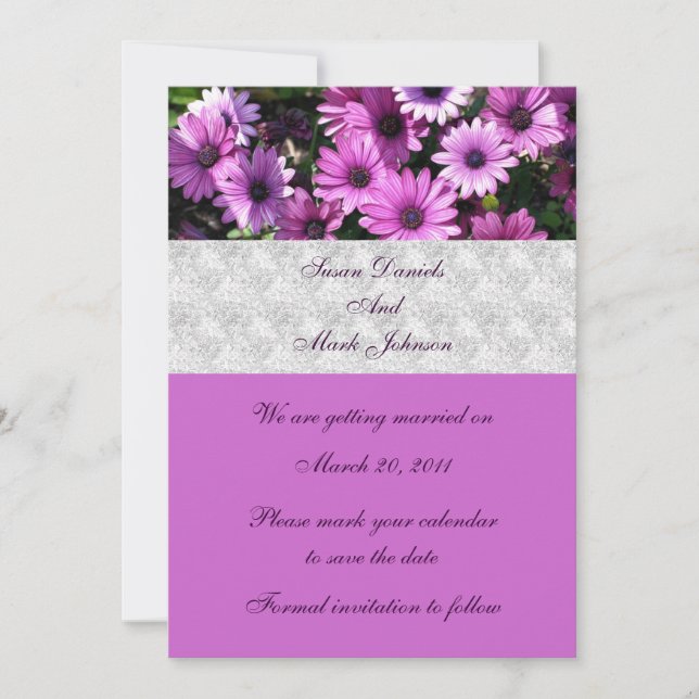 Invitación Boda De Flores De Daisy Morado Africanas Salva La  (Anverso)