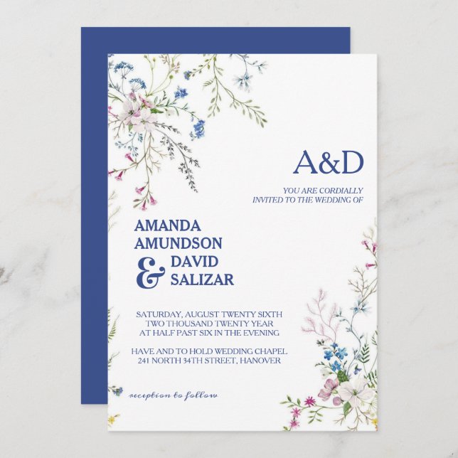 Invitación Boda de Flores de Daña Elegante y Romántica (Anverso / Reverso)