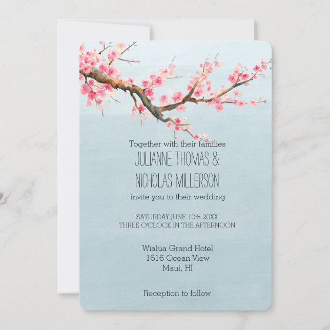 Invitación Boda de flores de flores de cerezo (Anverso)