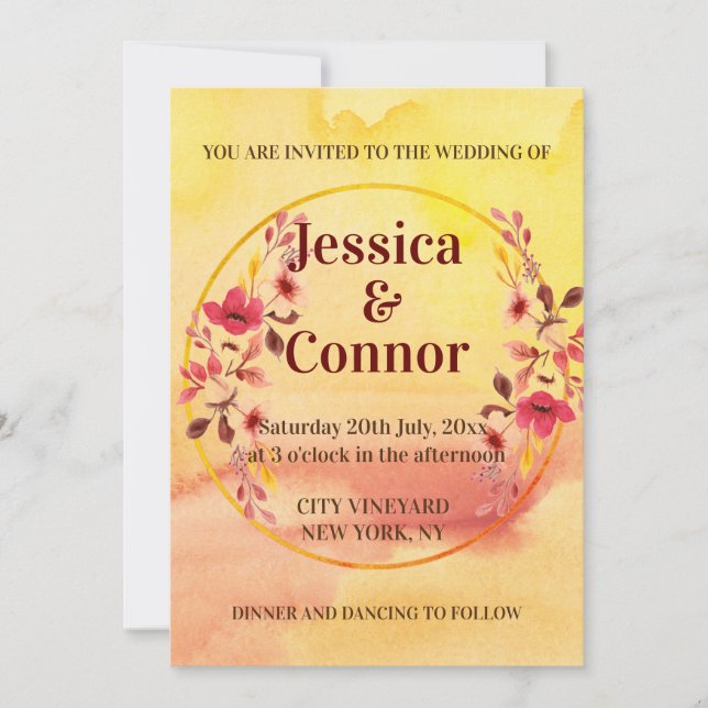 Invitación Boda de flores de flores de cerezo rosa acuarela (Anverso)