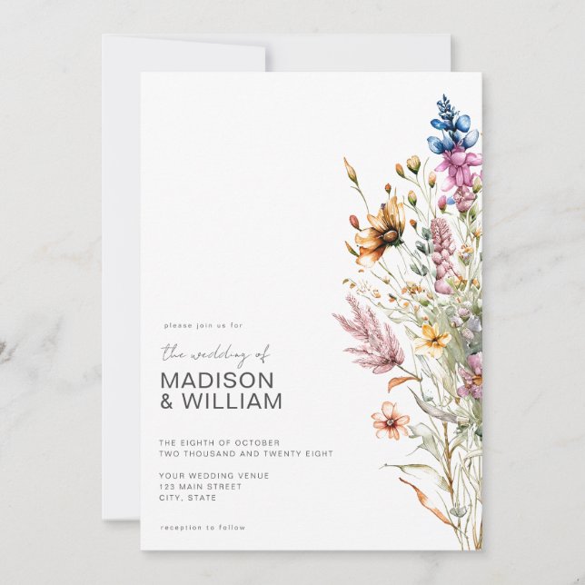 Invitación Boda de flores de flores silvestres de Boho modern (Anverso)