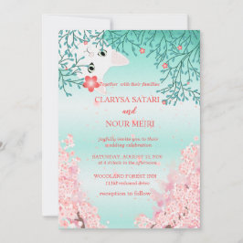 Invitación Boda de flores de gatos simples y coloridas